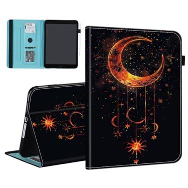 Imagem de BFUKVOU Capa para Samsung Galaxy Tab A11 / Tab A9 de 8,7 polegadas 2025/2023, compartimento para cartão, capa de couro PU TPU com suporte para caneta, hibernar automaticamente, lua sol