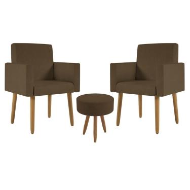 Imagem de Kit 2 Poltronas Decorativa Consultorio Nina Com Puff Balaqui Cor:marrom Marrom