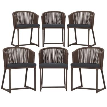 Imagem de 6 Cadeiras De Jantar Noronha Marrom Corda Náutica E11 Trama Marrom