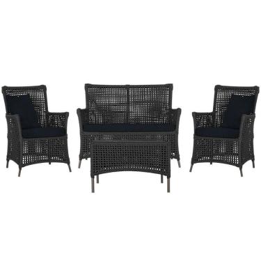 Imagem de Jogo Sofá 2 Poltronas E Mesa Igapó Marrom E12 Trama Original Preto