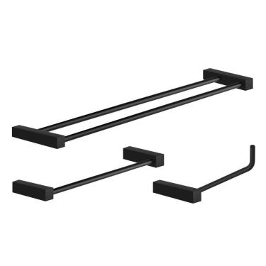 Imagem de Kit Acessórios Para Banheiro Preto Fosco 3 Peças Grego Metal 2040tr