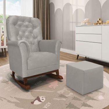 Imagem de Poltrona De Amamentação Balanço Madeira E Puff Angelin Suede Cinza Claro P02 - D'rossi