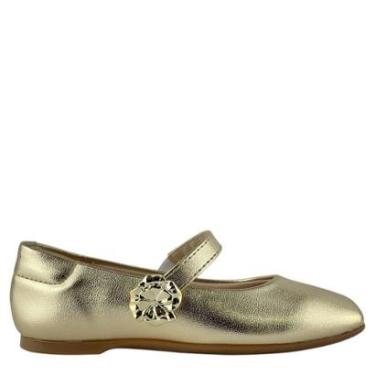 Imagem de Sapatilha Infantil Molekinha Dourada com Tira e Detalhe Floral-Feminino