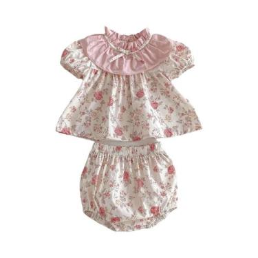 Imagem de Conjunto De Camiseta Floral E Shorts Para Bebês Meninas Recém-Nascidas