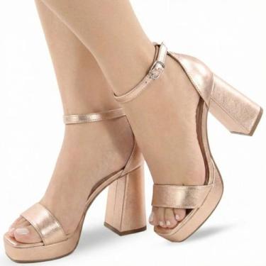 Imagem de Sandália Re&Ton Salto Grosso 10cm Meia Pata MP22 Cor:Rose GoldTamanho: