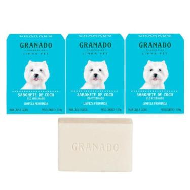 Imagem de Kit 3 Sabonete Pet Cachorro Gato Óleo de Coco Granado Barra Anti Oleos
