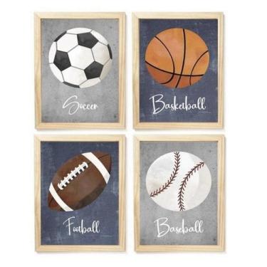 Imagem de Kit quadro infantil esporte bolas decorativo quarto criança bebê enxov