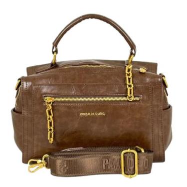 Imagem de Bolsa Baú Média Transversal Estonada Couro PU com 6 Bolsos - Pavão De 