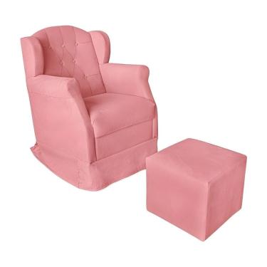 Imagem de Kit Poltrona Amamentação Com Puff Confortável Serena Suede Rosê