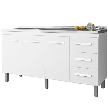 Imagem de Balcao Para Pia 3 Portas 3 Gavetas 160 Cm Emily Branco Mobbs Branco