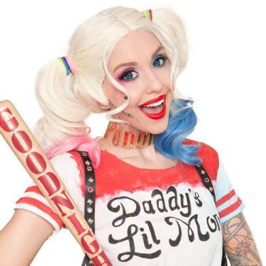 Imagem de Peruca de cosplay Harleys Quinns, fantasia de anime, festa de Hallowee