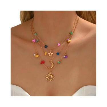 Imagem de Colar Longo Boêmio Feminino Com Múltiplas Camadas E Corações Coloridos