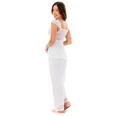 Imagem de Pijama Feminino Branco Com Manga Curta de Renda Sem Bojo - Empório Lin