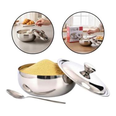 Imagem de Porta Condimentos Farinheira Com Colher Tampa Aço Inox 1200g Prateado 