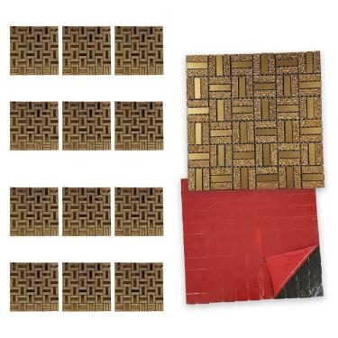 Imagem de Pastilha De Vidro Kit 12 Uni Autocolante Parede Cozinha Banheiro Decorativa Facil Aplicacao Moderna Reforma Requintado