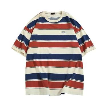 Imagem de Camisetas Soltas Listradas Y2K - Manga Curta, Cores Contrastantes, Uni