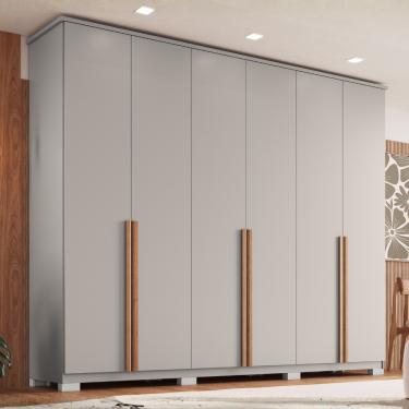 Imagem de Guarda Roupa Casal 6 Portas com Pés Em MDF Dubai Móveis Castro - Cinza Soft/Cinza Soft