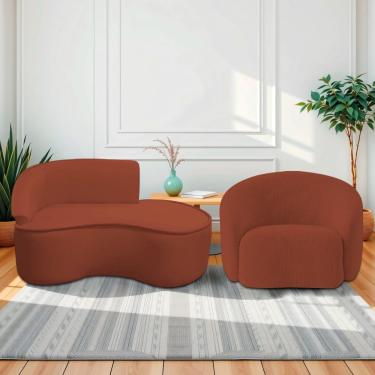 Imagem de Kit Divã Recamier Orgânico Marrocos 150cm Lado Direito E 1 Poltronas Amore Bouclé Terra...