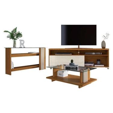 Imagem de Rack Bancada com Aparador e Mesa de Centro Frizz Cross Naturale Off White – Madetec