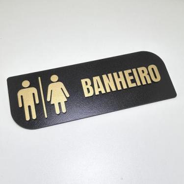 Imagem de Placa sinalização banheiro MDF Preto e dourado premium - Ponci