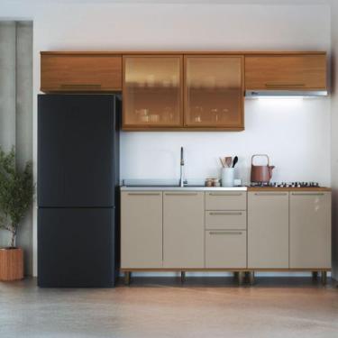Imagem de Cozinha Completa Munique 8 Portas 3 Gavetas com Vidro Freijó/Camurça -