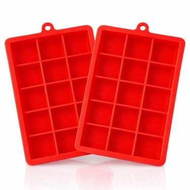 Imagem de Kit 2 Formas de Gelo Silicone 15 cubos Vermelho Quadrado Grandes Flexí