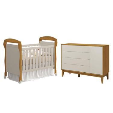 Imagem de Berço Americano Danny E Cômoda Com Porta Elfe Classic Areia Savana Acetinado Amadeirado - Reller