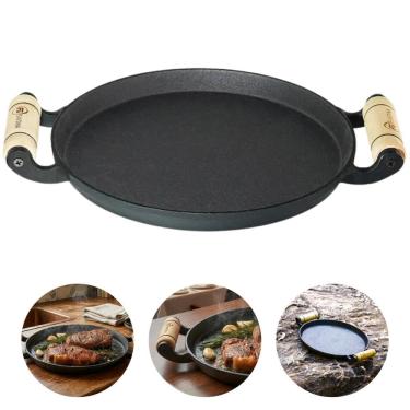 Imagem de Chapa Bifeteira Redonda 2 Alças de Madeira 22cm Ferro Fundido Santana