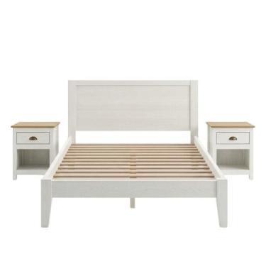 Imagem de Cama Casal 2 Mesas Cabeceira 1G Madeira Taeda - Milani Store, Branco F