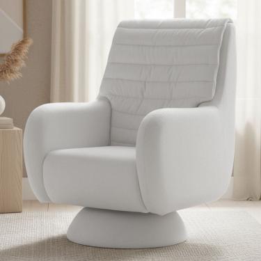 Imagem de Poltrona de Amamentação Fixa Base Cone Sky D02 Linho Branco C-419 - Lyam Decor