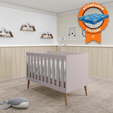 Imagem de Berço Mini Cama Móveis Estrela Ternura - Rosa Wood + Colchão Baby Physical Ortobom