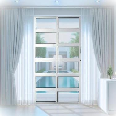 Imagem de Porta de Correr de Aluminio 210x120cm 2 Folhas Moveis e 1 Folha Fixa -