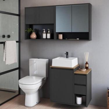 Imagem de Conjunto Gabinete Suspenso Banheiro com Espelho e Cuba 60 Bahamas Graf