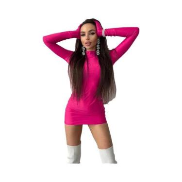 Imagem de Vestido Mini Com Mangas Longas E Luvas, Gola Alta, Bodycon, Sexy, Moda