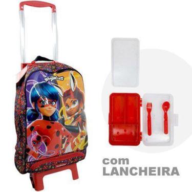 Imagem de Mochila com rodinha miraculous com lancheira e marmita 50x30x13cm - de