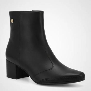 Imagem de Bota Feminina Ramarim Cano Curto Salto Grosso Couro 2657101 Preto, 35,