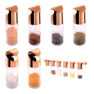 Imagem de Vidro Porta Tempero Condimento 100ml Com 6 Peças Para Barra De Cozinha