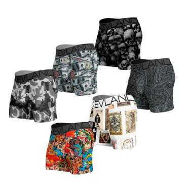 Imagem de Kit Com 6 Cuecas Boxer Kevland - Kit Com ESTAMPAS SORTIDAS, G, Preto