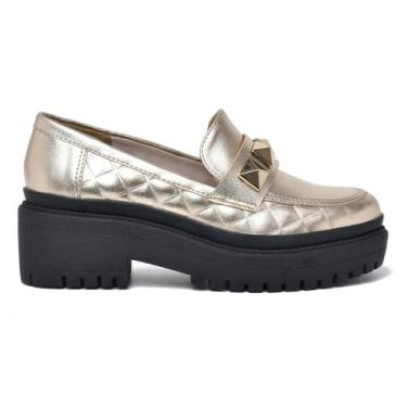 Imagem de Sapato Oxford Via Marte Tratorado Feminino 23-904-01, Dourado, Preto, 