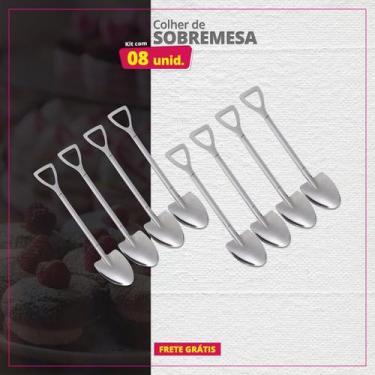 Imagem de Kit 08 Colheres de Sobremesa Inox Pá Redonda - Genérica, Prateado