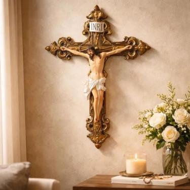 Imagem de Crucifixo Jesus Crucificado 30cm Em Resina Taimes De Parede