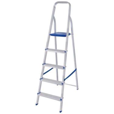 Imagem de Escada Doméstica Alumínio 5 Degraus 154CM para Uso em Casa com Capacidade 120KG e Alta Durabilidade Prata Mor