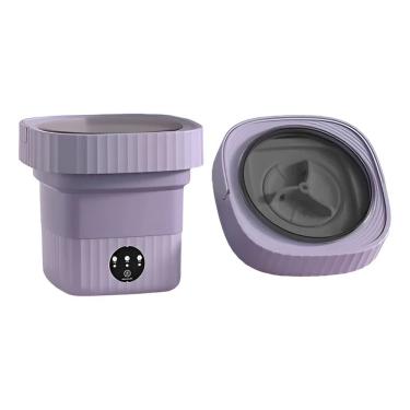 Imagem de Mini Máquina de Lavar Roupas Portátil Dobrável 12L Bivolt com Cesta e Modos de Lavagem Lilás