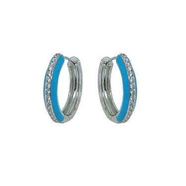 Imagem de Argola esmaltada turquesa com cravação de microzircônias - joia semijo