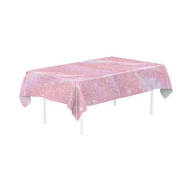 Imagem de Toalha De Mesa Laser Com Glitter Roxo E Filme De Alumínio Rosa Para De