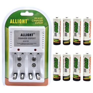 Imagem de Carregador de Pilhas ALLIGHT Charger Expert A-612 Bivolt Automático com Sistema Auto Stop e 8 AA Recarregáveis