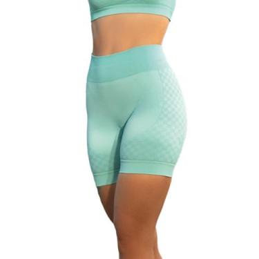 Imagem de Shorts Fitness Detalhe Quadriculado Sem Costura Selene, GG, Verde água