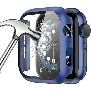 Imagem de Capa Bumper Vidro Temperado compatível com relogio Apple Watch Series 7 41MM e 45MM (41MM, Azul escuro)
