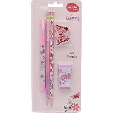 Imagem de Kit Escolar, Molin, Borboletas, Caneta, Lápis, Borracha e Apontador, Multicor, 30910