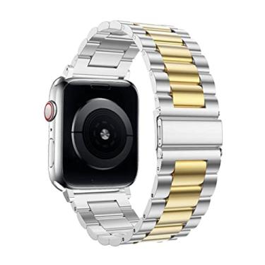Imagem de Pulseira Aço Inoxidável Elos Clássica, Compatível com Apple Watch (42/44/45, Prata/Dourado)